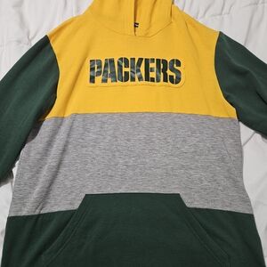 Fanatics Packers Colorblock Hoodie in Gold, Green & Gray